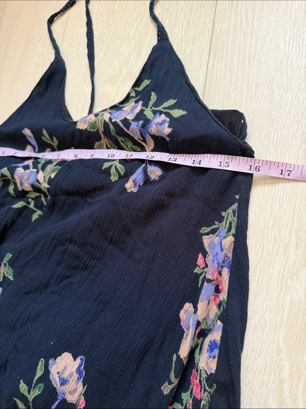 O'Neill Black Floral Asymmetrical Slip Dress with Pink & Green Accents - Picture 5 of 9
